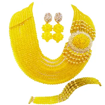 Najlepiej sprzedający ! Nowy Żółty Crystal Garnitur Nigerii Afryki Ślubne Koraliki Biżuteria Naszyjnik Zestaw NC1265