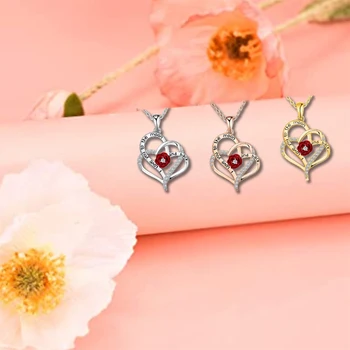 Naszyjnik dla kobiet krzyż moda Różowe Serce Naszyjnik Miłość HeartsPendant z Czerwonym Kwiatem Mon Dziewczyna Biżuteria