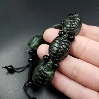 Naturalny Czarny Jade Żółw Elastyczna Bransoletka Urok Biżuteria Akcesoria Mody Handmade Mężczyzna Kobieta Amulet Szczęścia