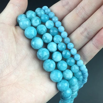 Naturalny Fasetowany Niebieski Chalcedon Jade Kamienne Koraliki Okrągłe Kołki Koraliki Do tworzenia Biżuterii DIY Maskotki Bransoletka 15 