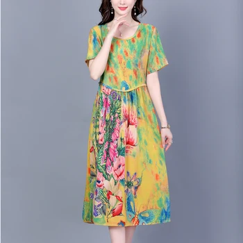 Nowa Moda 2022, Codzienne, Letnie Sukienki z Kwiatowym Nadrukiem Dla Kobiet, Vintage Sukienka Z Okrągłym dekoltem, Modna Damska Odzież w Dużych Rozmiarach
