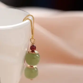 Nowa Wyrafinowany Luksus Imitacja Jade Złoty Łańcuch Wiszące Kolczyki Damska Elegancja Premium Wieczorowe Biżuteria Prezenty