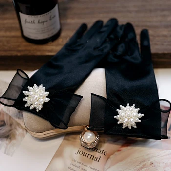 Oryginalny ręcznie robione super bajki perła rękawiczki z kokardą tiul suknia ślubna suknia, biały, czarny