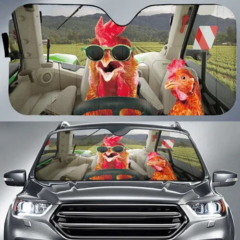 Osłona przeciwsłoneczna do samochodu z kurczaka kierowcą do przedniej szyby, Zabawny osłona przeciwsłoneczna do kurtyny ze zwierzętami dla samochodu, który zachowuje chłód twojego samochodu, UV