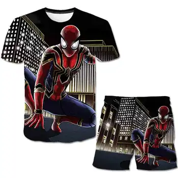 Plac modne Ubrania z wizerunkiem spider-man Marvel, t-Shirt dla dziewczynek + Krótkie spodnie, Komplety Odzieży Dziecięcej Dla Chłopców, Ubrania dla dziewczynek, Codzienny garnitur ze spodniami