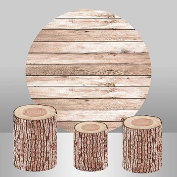 Prosty Drewniany Dla Dzieci Prysznic Okrągły Tła Obyczajowego Brązowy Drewniana Podłoga Urodziny Dekoracja Recepturze Deser Stołu Pokrywa Pokrywa Cylindra