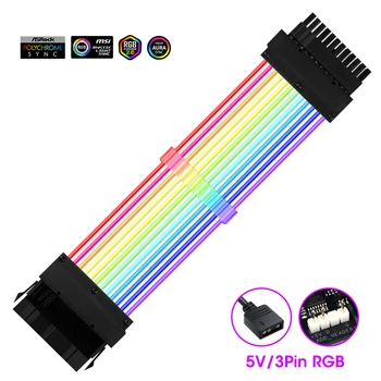 Przedłużacz zasilania zasilacza RGB ATX 24Pin GPU 8Pin Potrójne Chorągiew PCI-E 6 + 2Pin Double Rainbow Przewód 5 Synchronizacja Dekoracja obudowy PC
