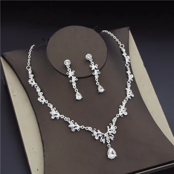 Sprzedaż hurtowa Stop Kryształ Rhinestone Zestawy Ślubne Biżuteria dla Kobiet panny Młodej Naszyjnik Kolczyki Zestaw Biżuterii ślubnej
