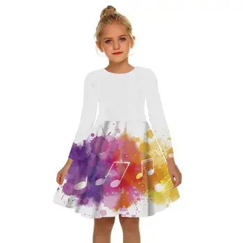 Sukienka z 3D Print, Lato Muzyczne Kolorowy Strój Dla dziewcząt, Biała Suknia Księżniczki dla dziewczyn, Nieregularna paczka, Różowe Dziecięce, Sukienki dla wypoczynku od 2 do 17 lat