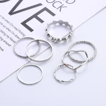 Temperament Warstwowa Pierścień Geometria Sześć Części Kobiecego Piękny Pierścień Palec Akcesoria Metalowe Koreańskie Popularne Biżuteria Akcesoria