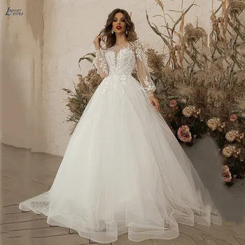 UKŁAD NICEB Suknie Ślubne w Kolorze Kości Słoniowej Z Długim Rękawem Koronki Koronki 3D Kwiaty Nowoczesny Tiul Boho Sukienka 2022 Vestidos De Novia