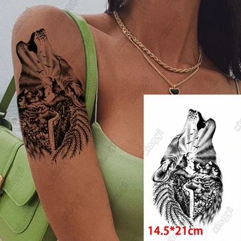 Wodoodporna Tymczasowy Tatuaż Naklejka Skrzydło Feniksa Tatuaż Król Smok, Wilk, Lew, Lis Body Art Fałszywy Tatuaż Na Rękawach Dla Kobiet I Mężczyzn