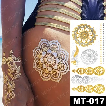 Wodoodporna Tymczasowy Tatuaż Naklejka Zielone Pióro Oczy Złoto Srebrny Metalik Flash Tatuaż Boho Lotos Wieczorowe Biżuteria Połysk Ciała Ar