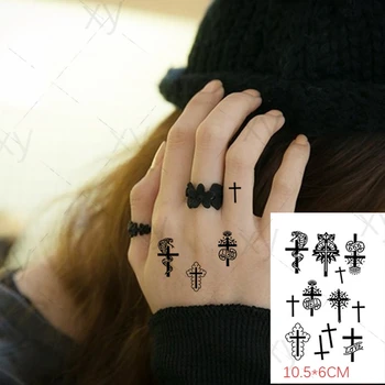 Wodoodporne Tymczasowe Tatuaże Naklejki Emoticon Krzyż Wąż Mały Wzór Flash Tatuaż Fałszywy Tatuaż na Szyi, Nadgarstku Palec dla Kobiet Mężczyzn