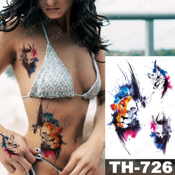 Wodoodporne Tymczasowe Tatuaże Naklejki Koń Piwonia Kwiat Kolor Flash Tatuaż Kobiecy Wzór Geometryczny Ręka Body-Art, Fałszywy Tatuaż Mężczyźni