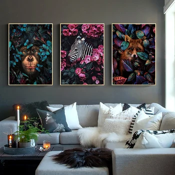 Współczesne Zwierzę, Lew, Zebra, Orangutan Płótnie Obraz Na Ścianie Wystrój Domu Plakaty Reprodukcje Ścienne Obrazy do Salonu Куадрос