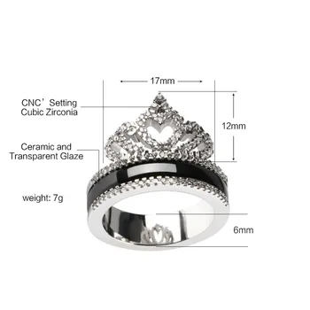 Wysokiej jakości Luksusowa Księżniczka Królowa Korony Obrączki Bling CZ Kryształ Zdrowe Ceramiczna Pierścień Biżuteria Ze Stali Nierdzewnej Dla Zakochanych
