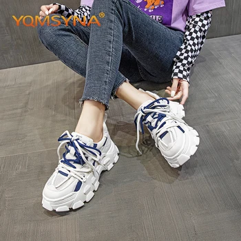 YQMSYNA/Modne damskie sportowe buty na grubej podeszwie, kolorowa Oddychająca buty sznurowane, antypoślizgowe obuwie na grubej podeszwie, wiosenno-jesienne buty W64