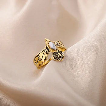 Zabytkowe Kamienne Pierścienie Z Orłem Dla Kobiet Ze Stali Nierdzewnej W Stylu punk Z Wygrawerowanym Orłem Pierścień Na Palec Korea Moda Wieczorowe Biżuteria Prezent